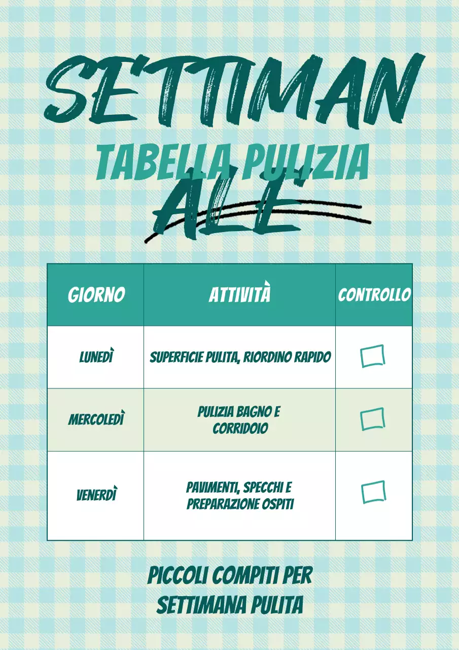 Poster rosa con tabella delle cose da fare per i lavori domestici semplici