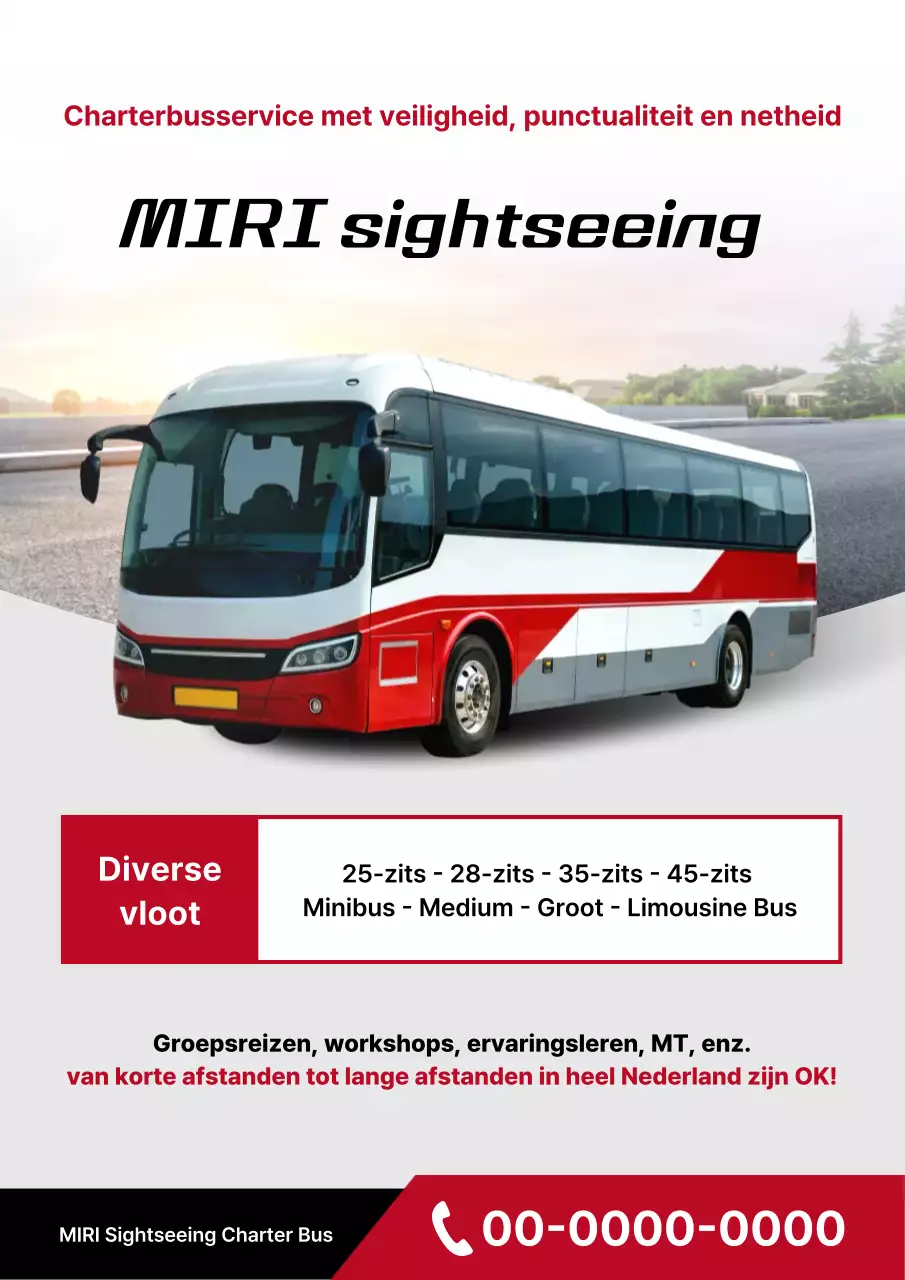 Eenvoudige promotie van een rood en grijs charterbusbedrijf