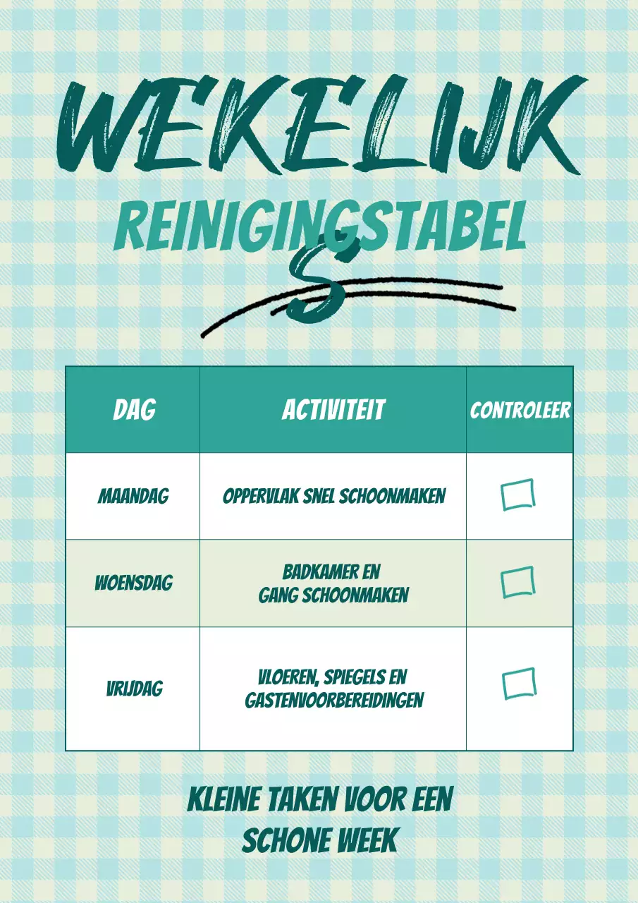 Roze poster met een eenvoudige huishoudelijke takenlijst