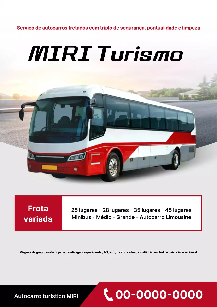 Promoção simples de empresa de ônibus fretado vermelho e cinza