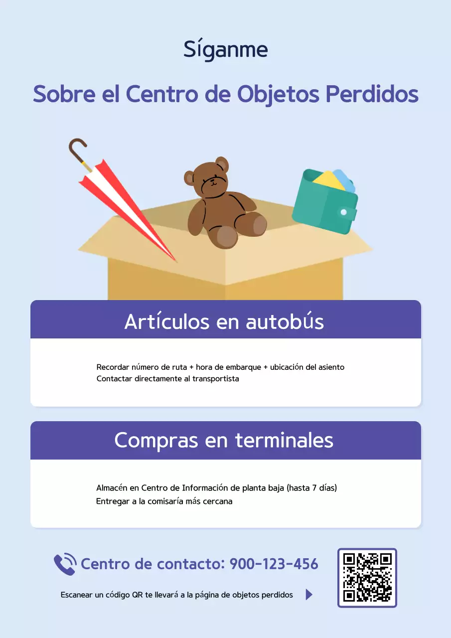 Una sencilla guía del centro de objetos perdidos de la terminal de autobuses interurbanos de color azul y azul marino