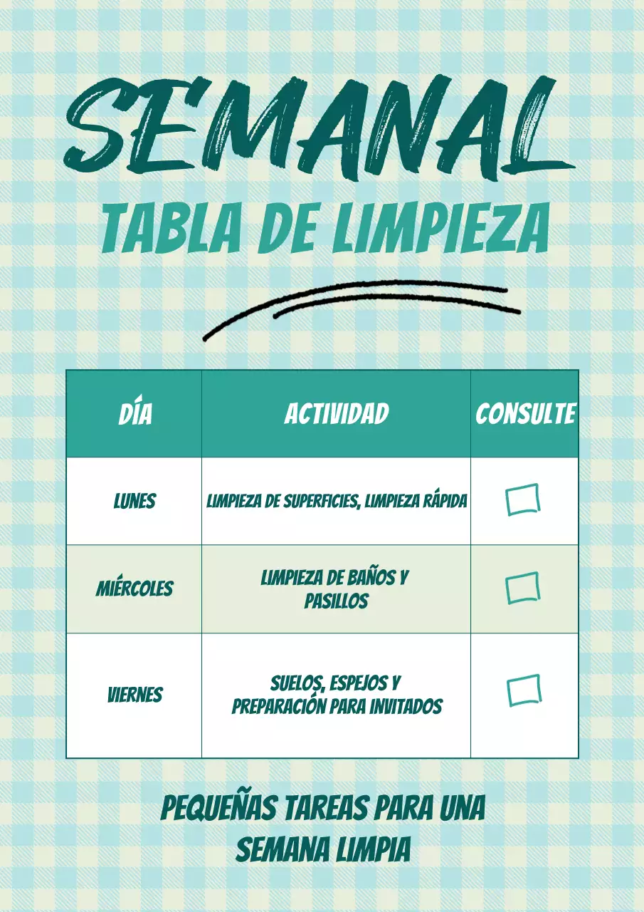 Póster rosa con tabla de tareas domésticas sencillas