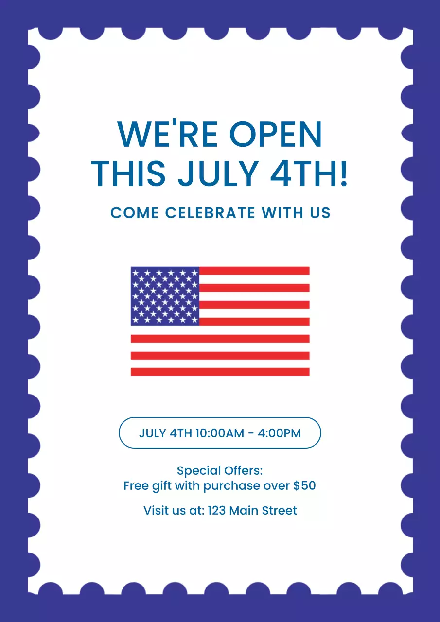 Blue Modern Independence Holiday Announcement Poster