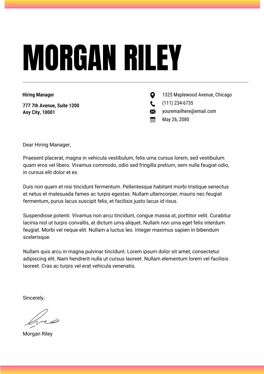 White and Yellow Minimal Cover Letter Resume