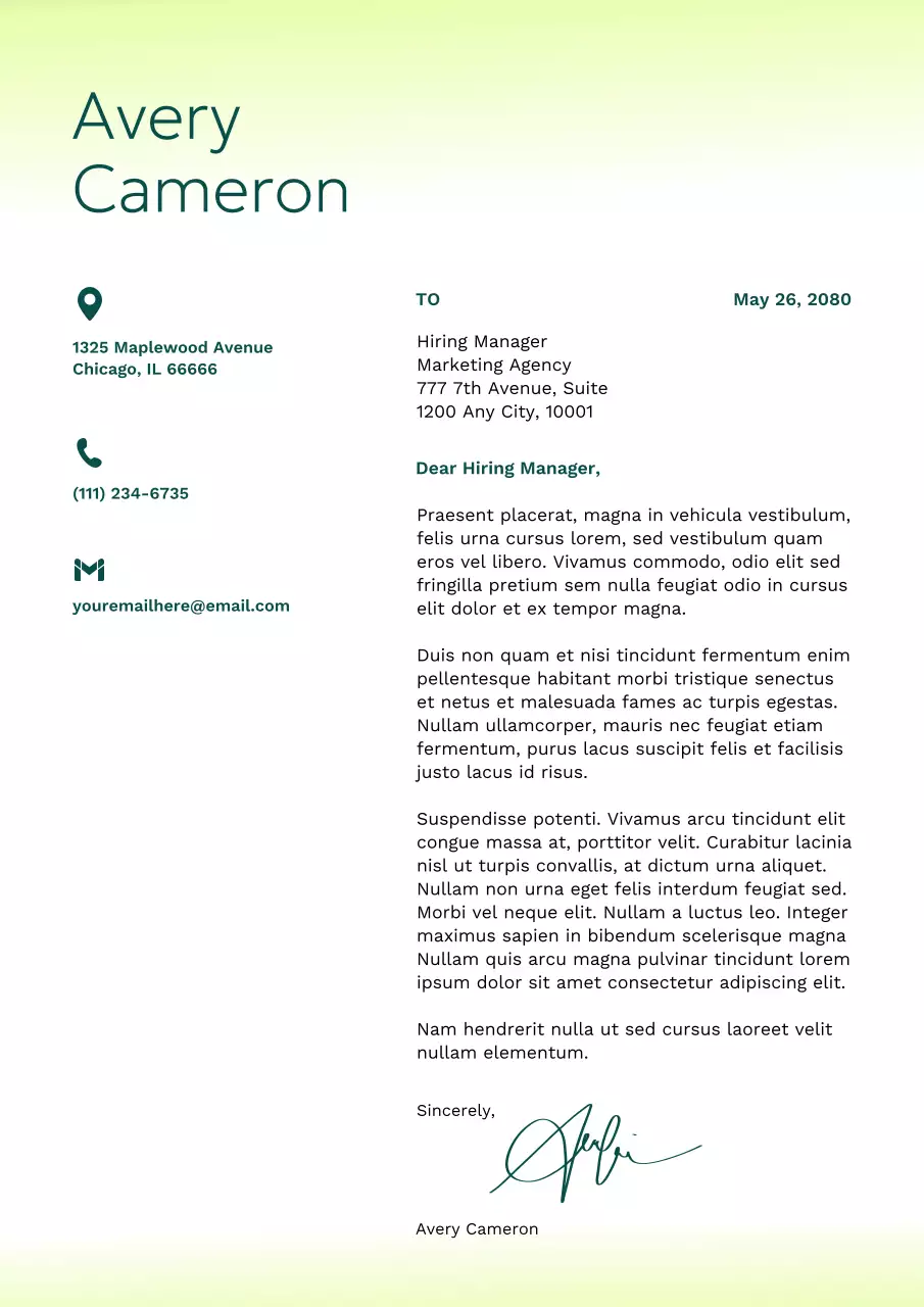 green modern cover letter document