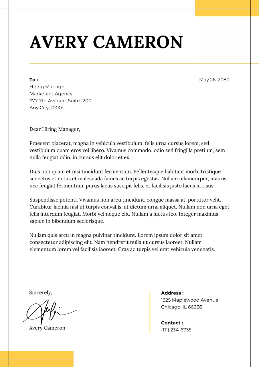 White and Yellow Professional Cover Letter Resume