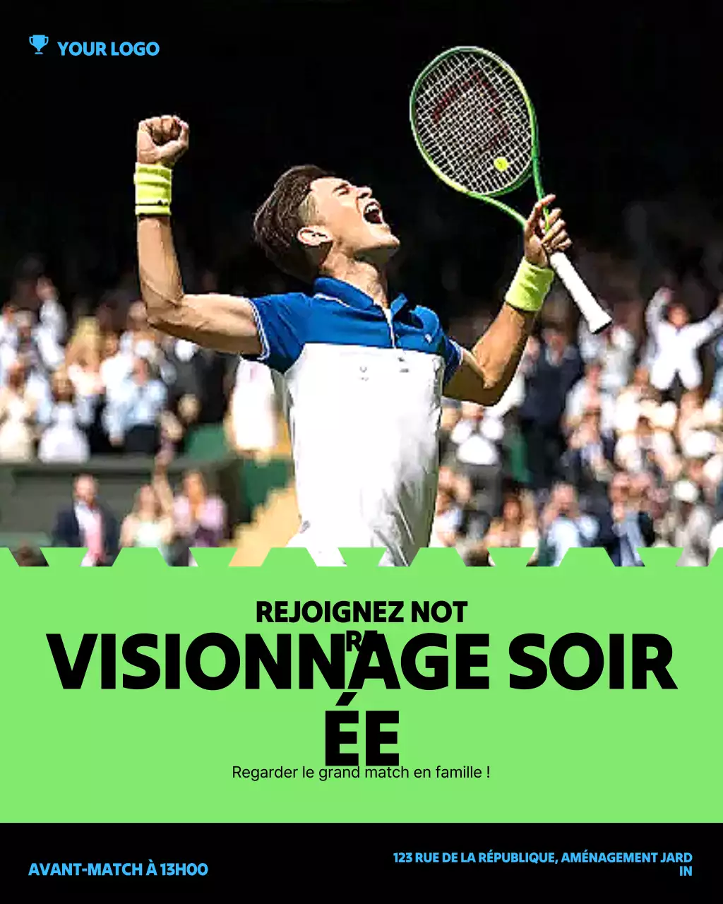 Invitation au tennis sportif vert sur Instagram
