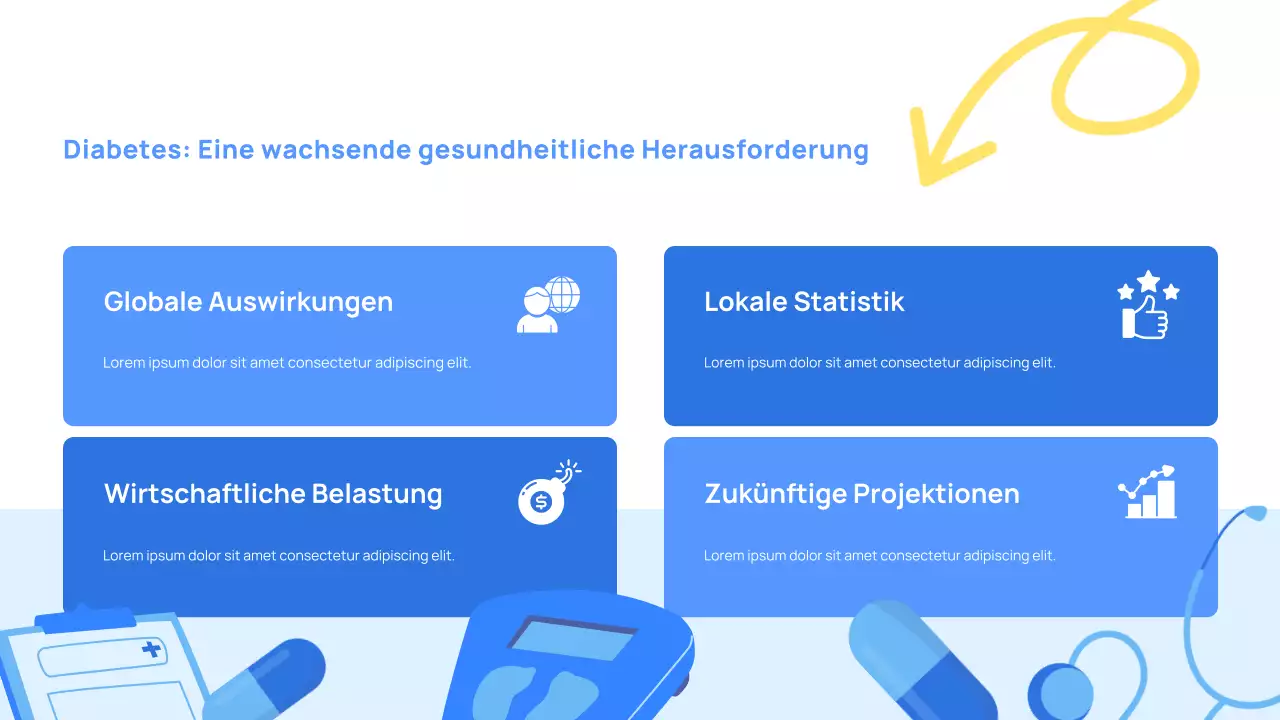 Lasst uns Diabetes vorbeugen Blaue Präsentation