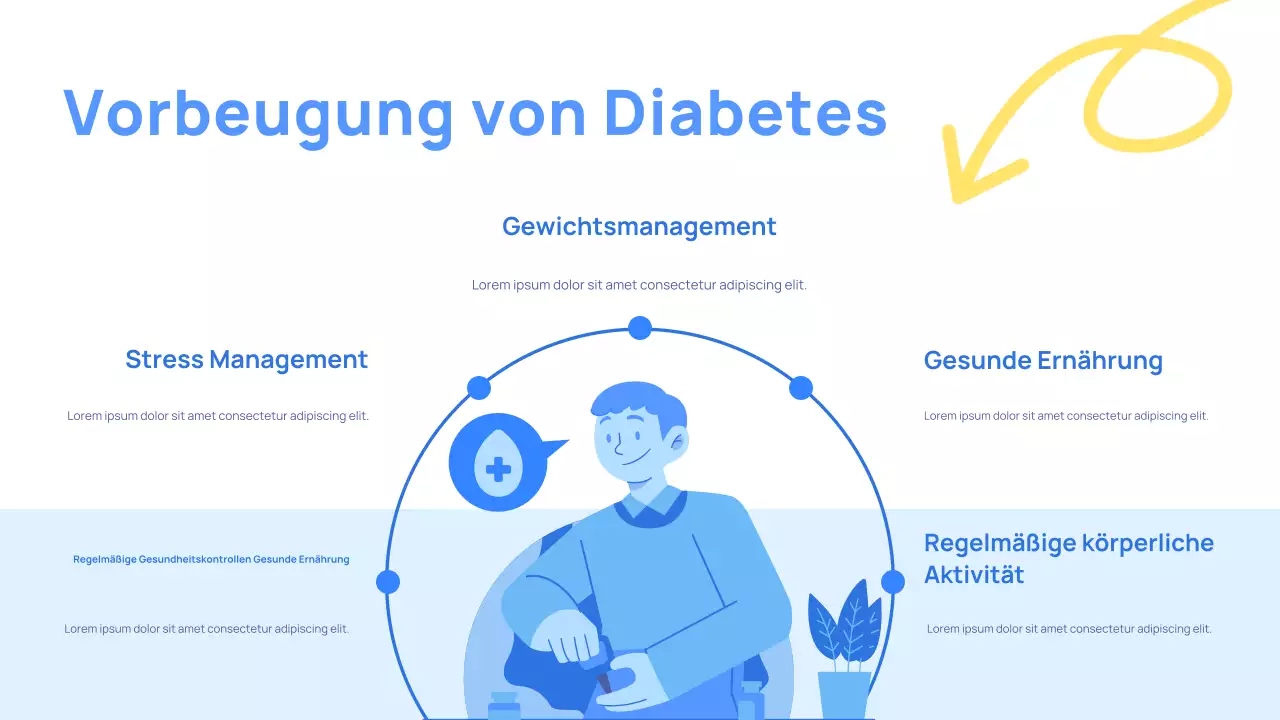 Lasst uns Diabetes vorbeugen Blaue Präsentation