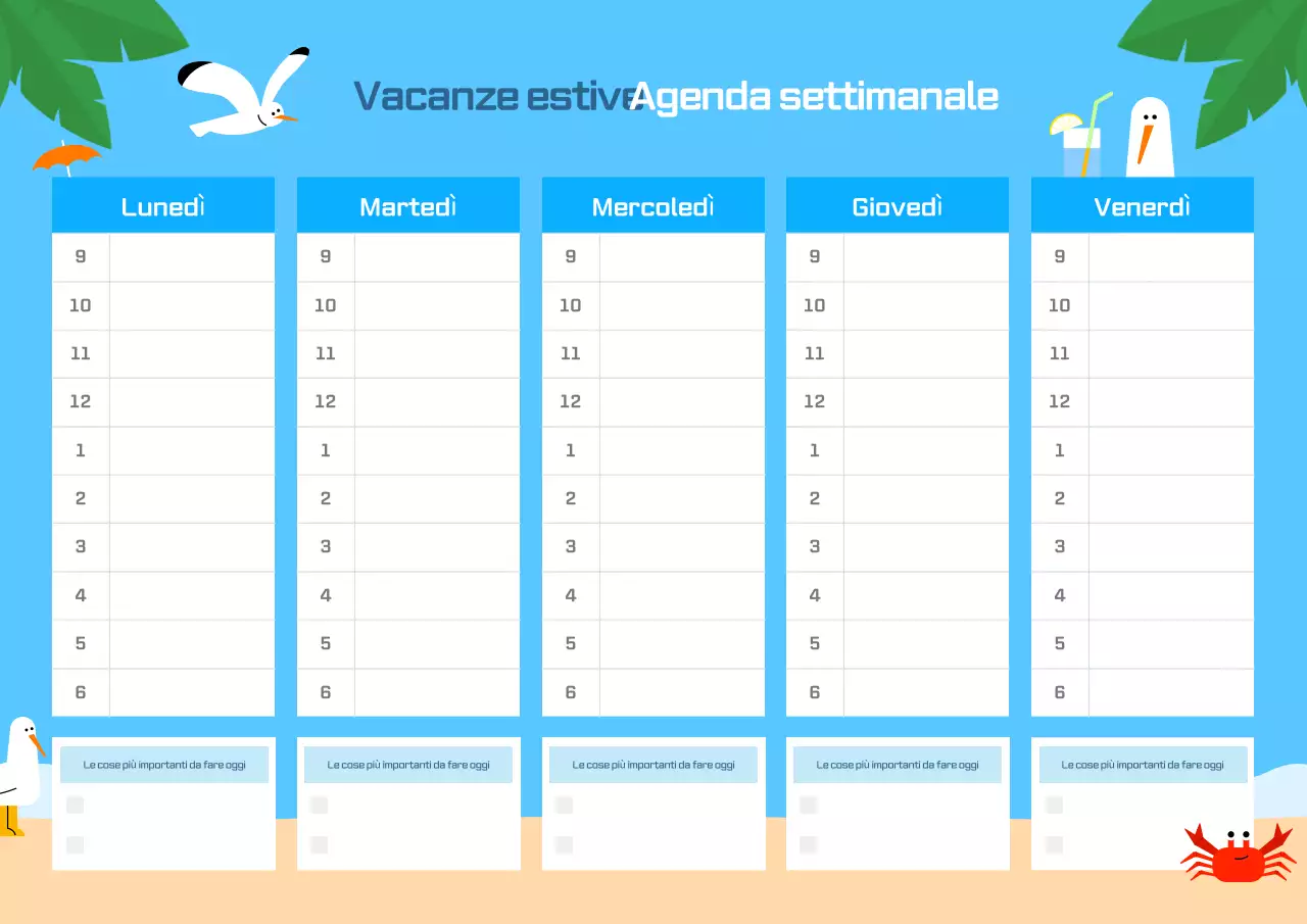 Agenda semplice per le vacanze, colore azzurro cielo