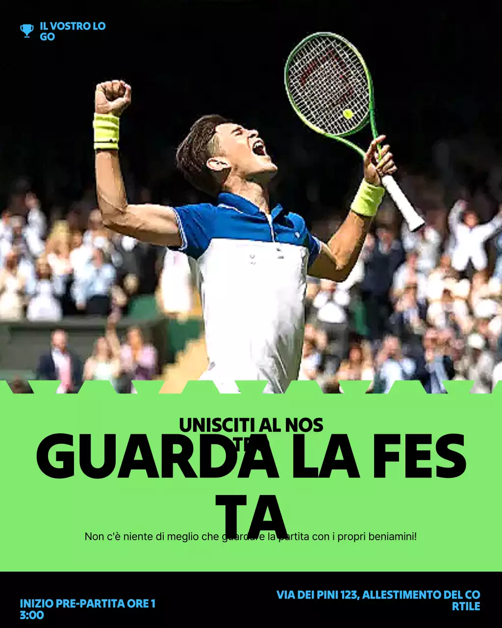 Post Instagram con invito al tennis sportivo verde