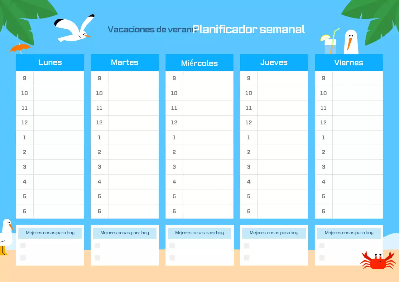 Planificador de vacaciones sencillo en color azul cielo