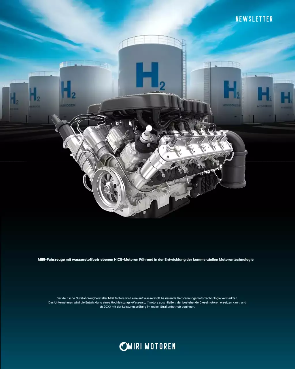 Newsletter zum schwarzen modernen Wasserstoffmotor