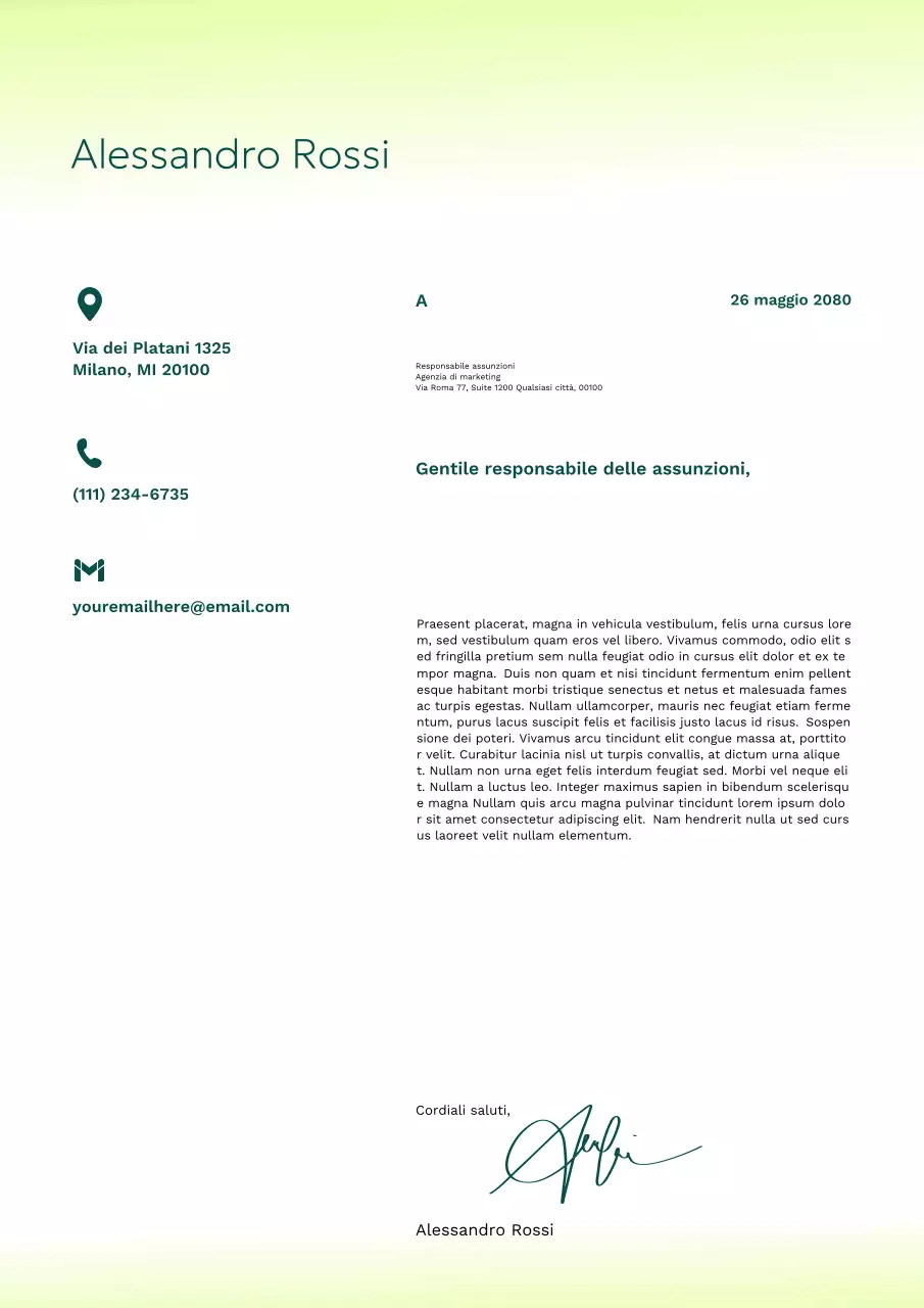 documento di lettera di presentazione moderna verde