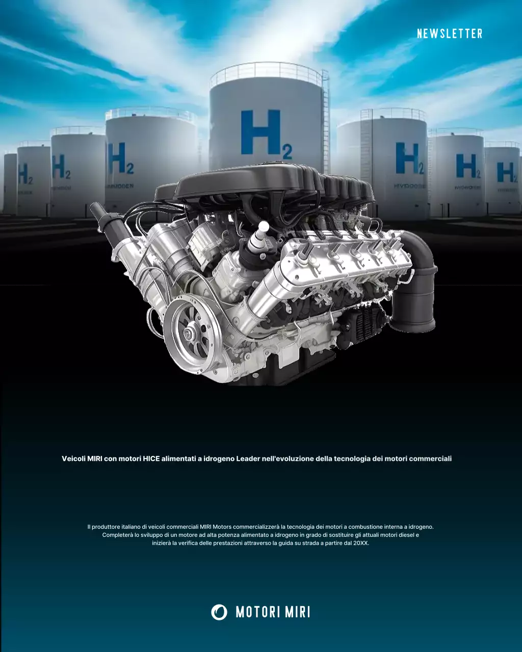 Newsletter del motore a idrogeno moderno nero