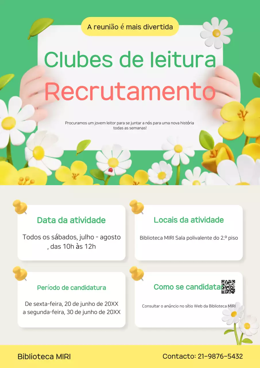 Anúncio de recrutamento para leitura do Green Baby