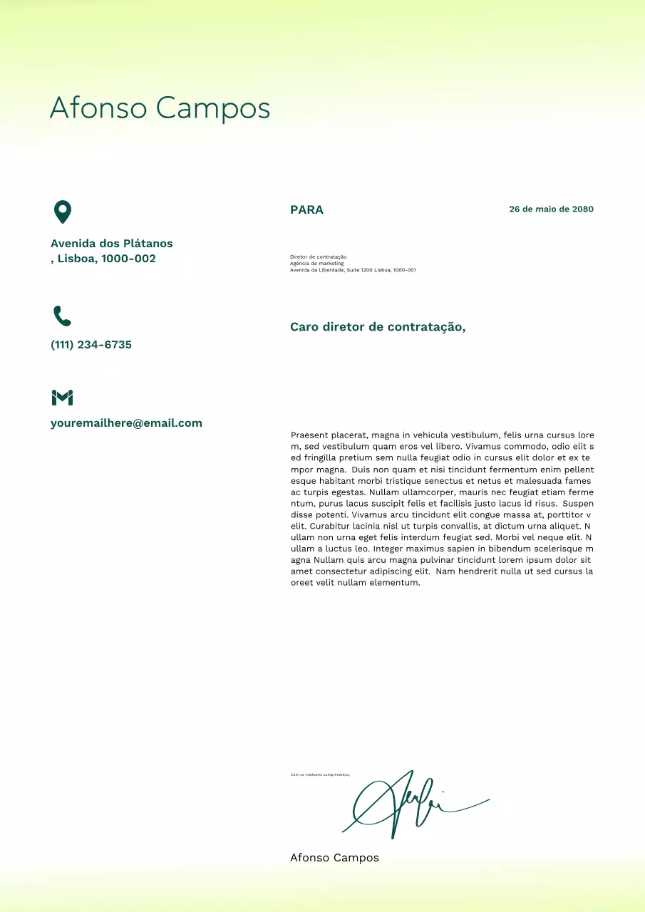 documento de carta de apresentação verde moderno