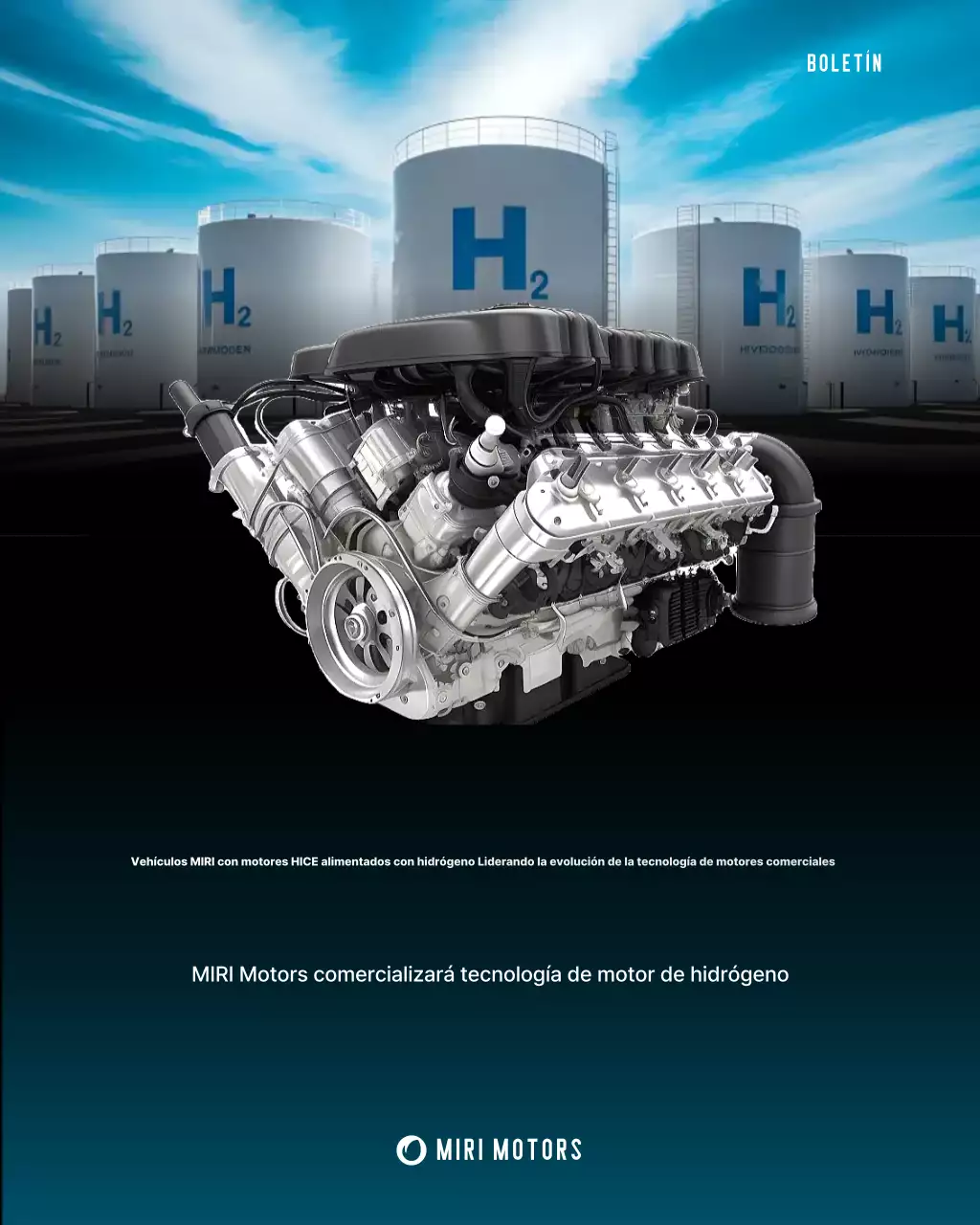 Boletín informativo del motor de hidrógeno moderno negro