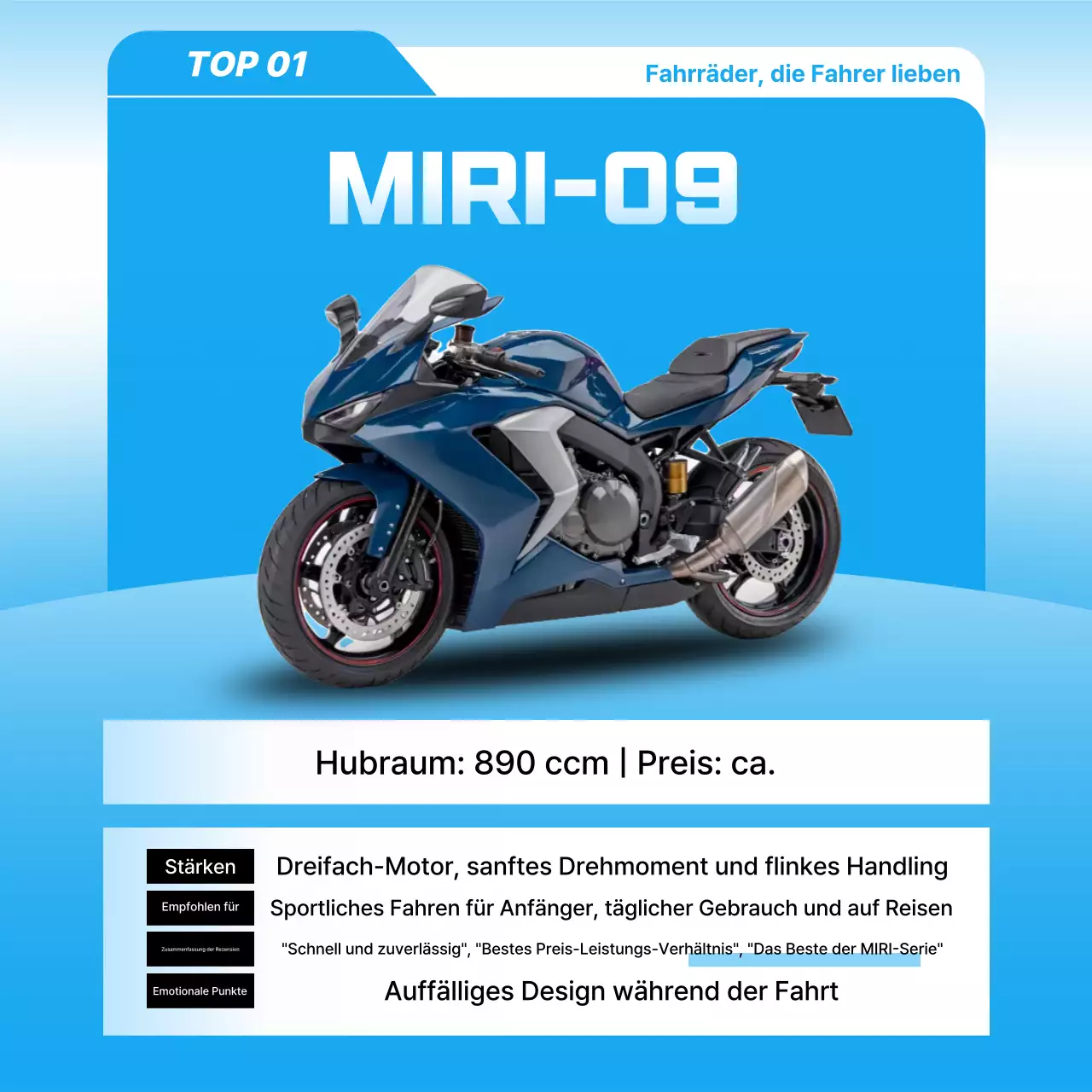 Himmelblaue moderne Motorradwerbung