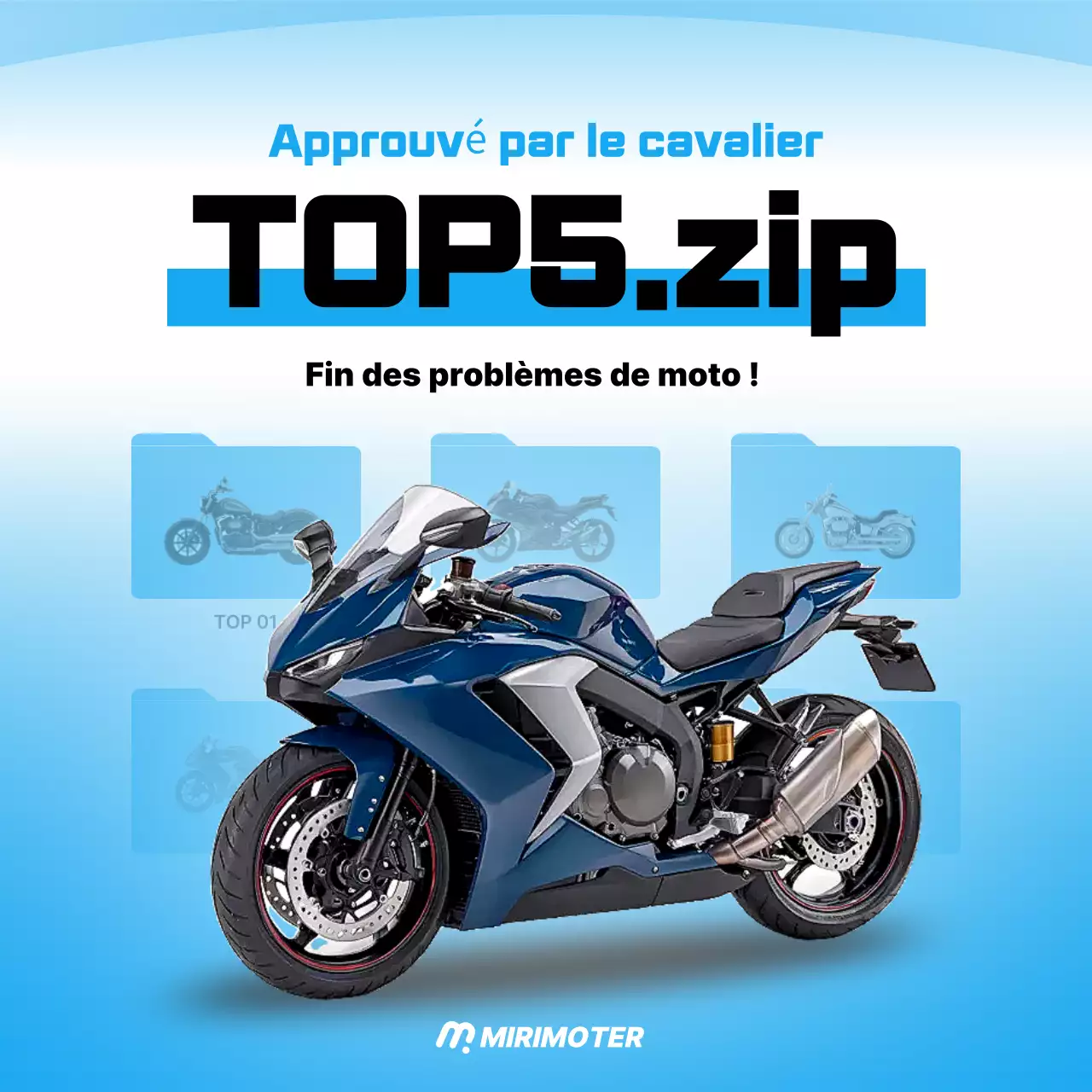Publicité pour une moto moderne bleu ciel