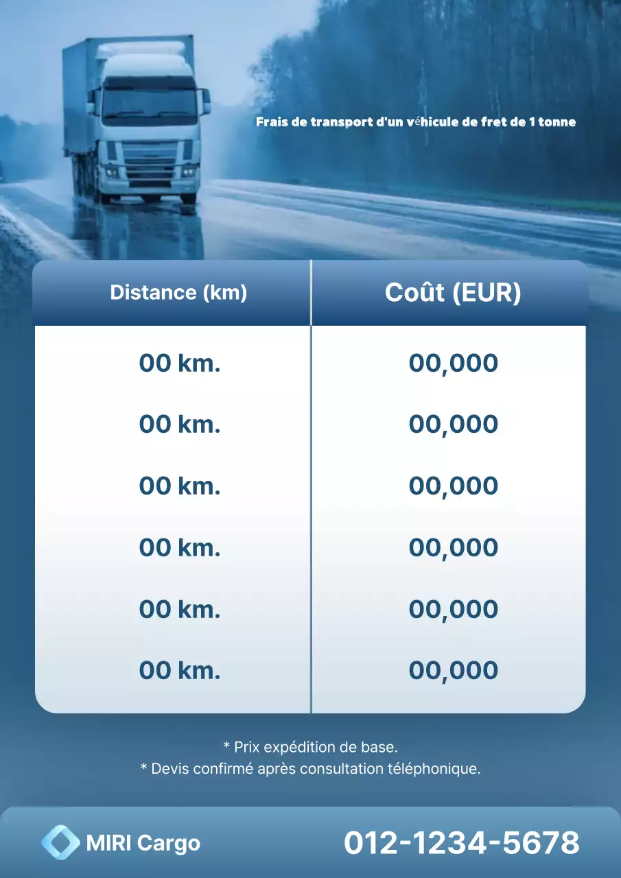 Guide des tarifs de transport moderne bleu