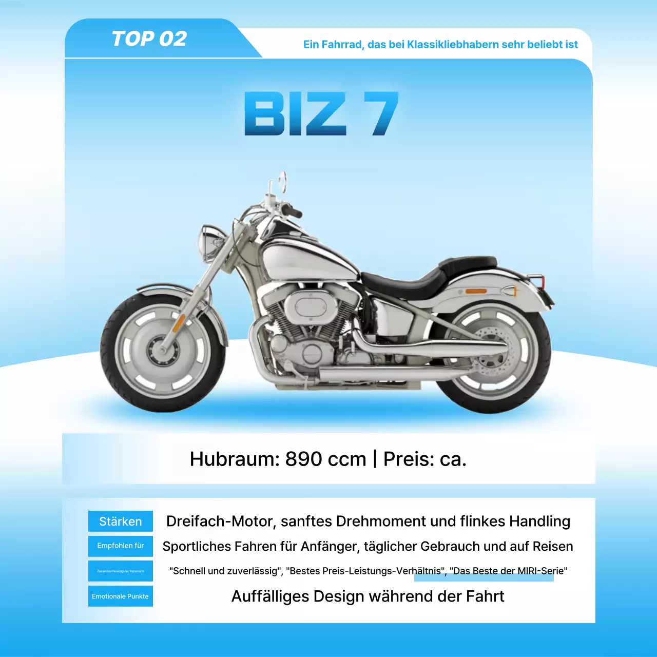 Himmelblaue moderne Motorradwerbung