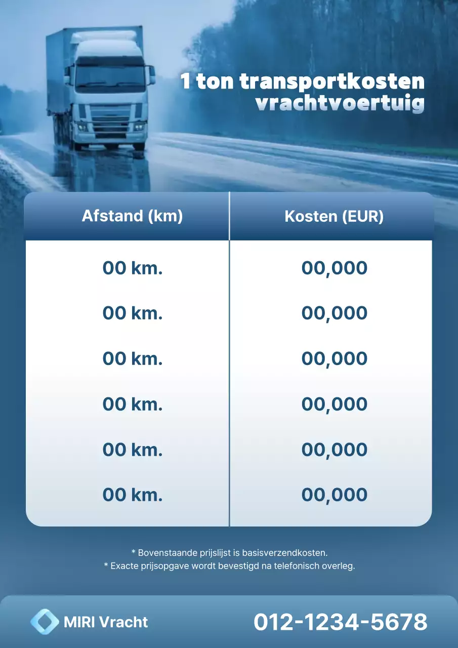 Blauwe moderne transporttariefgids