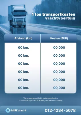 Blauwe moderne transporttariefgids