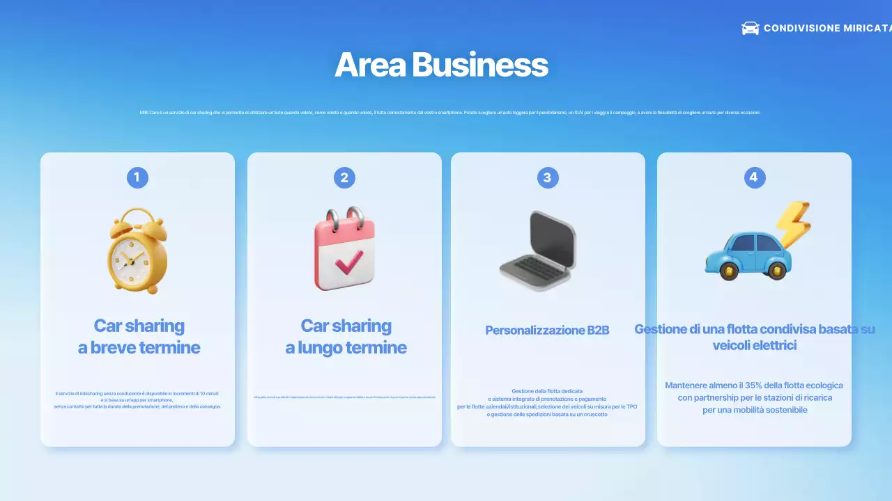 Presentazione del servizio auto moderne blu