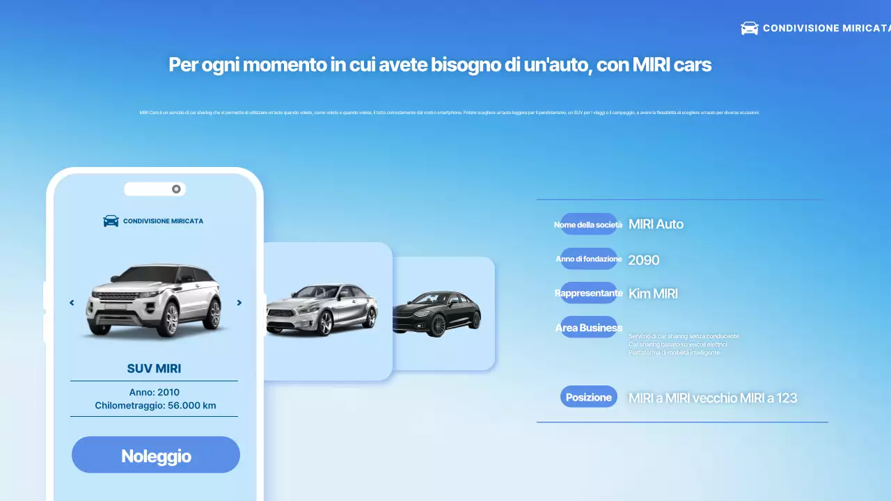 Presentazione del servizio auto moderne blu