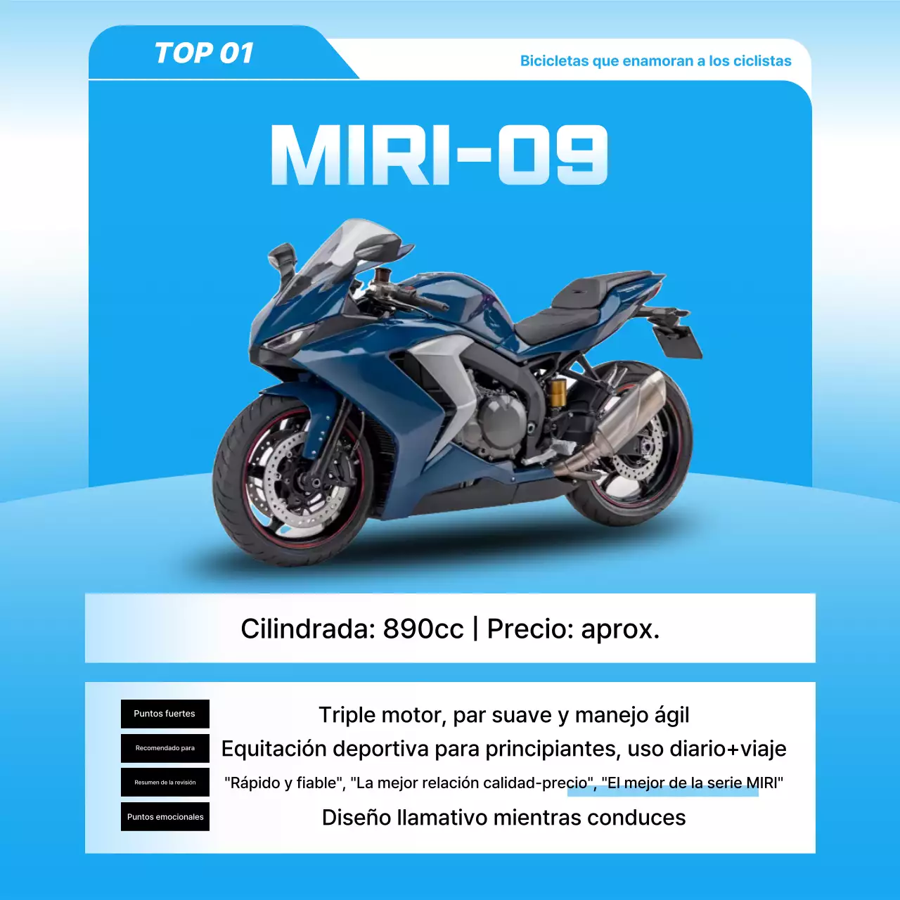 Anuncio de motocicleta moderna azul cielo