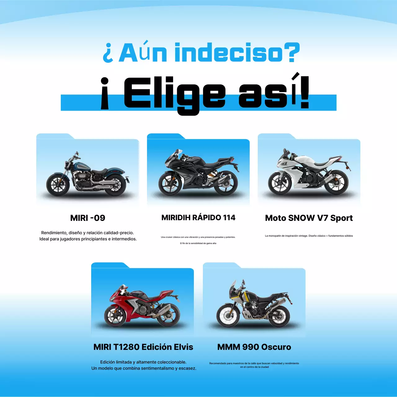 Anuncio de motocicleta moderna azul cielo