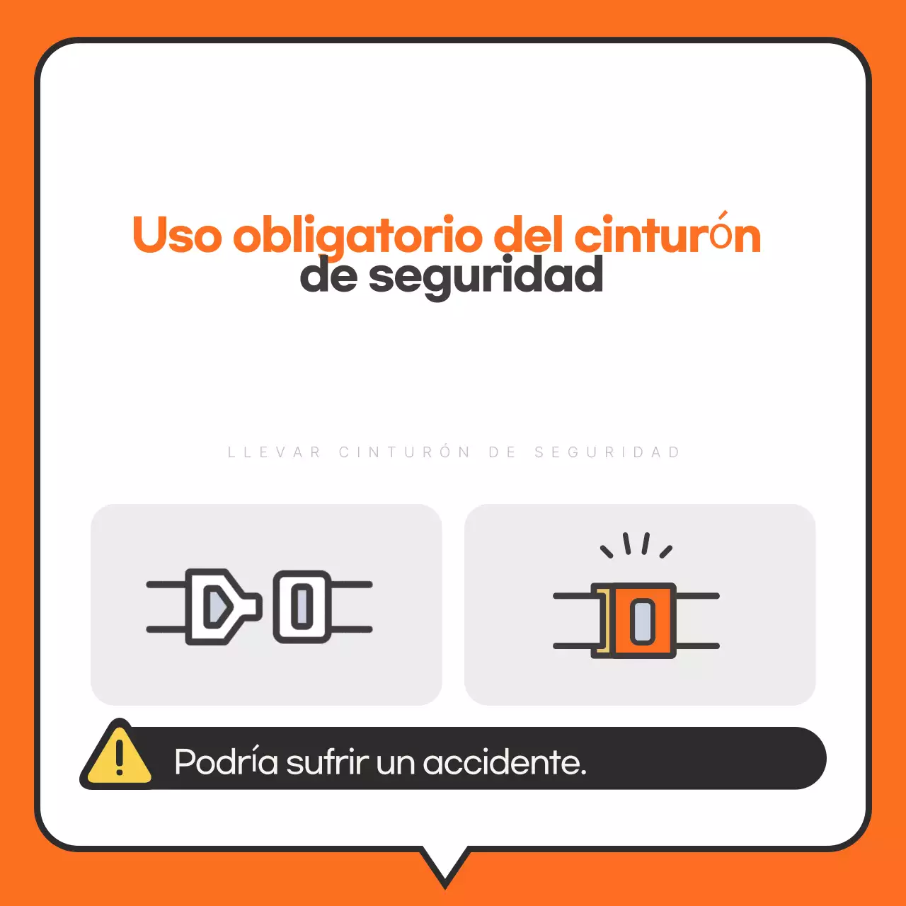 Instrucciones sencillas para abrochar el cinturón de seguridad de color naranja