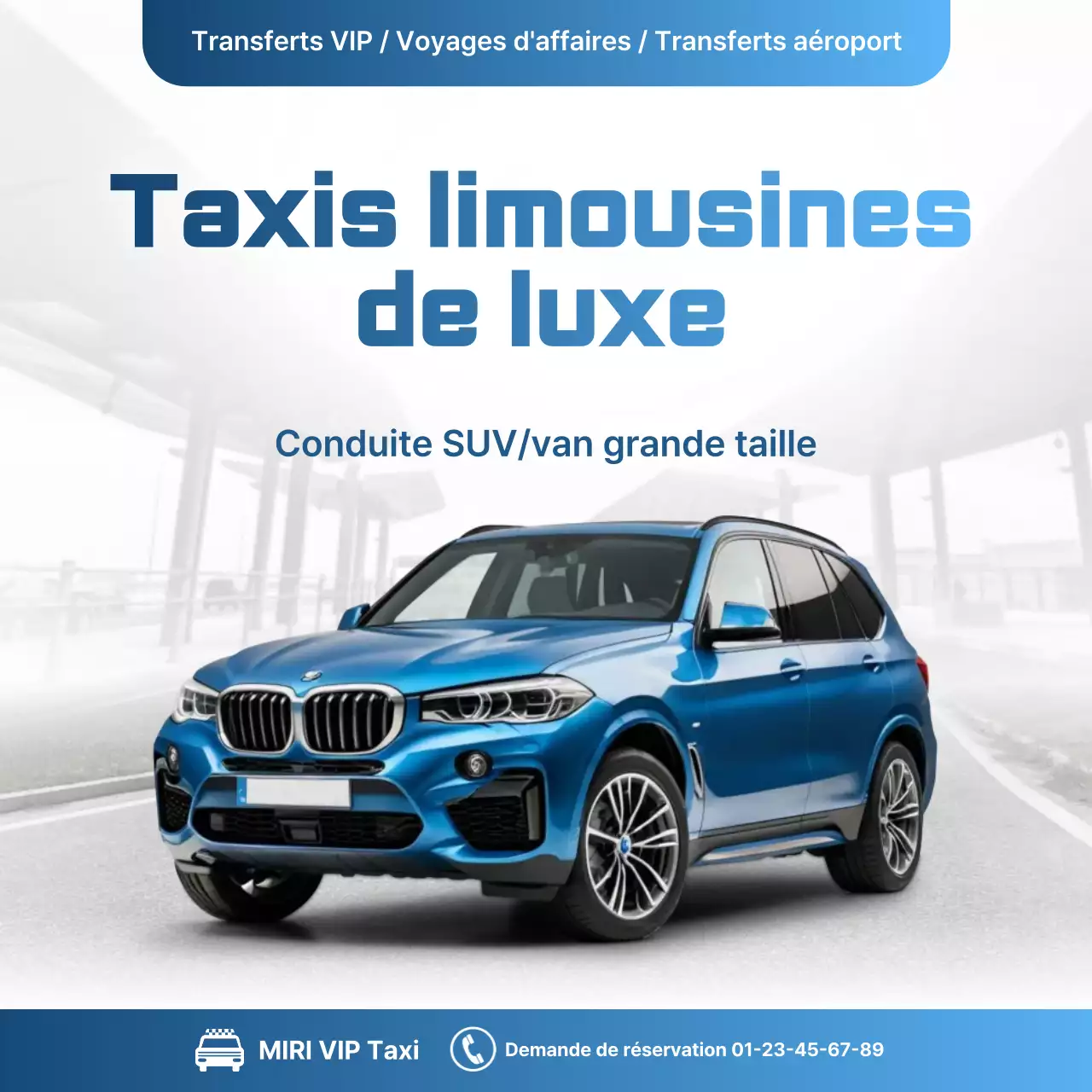 Publicité pour une voiture bleue moderne