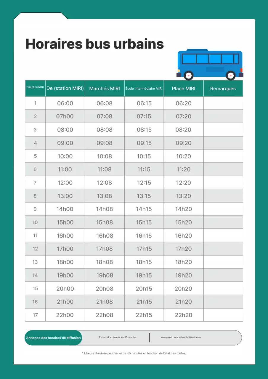 Guide des horaires des bus verts et propres