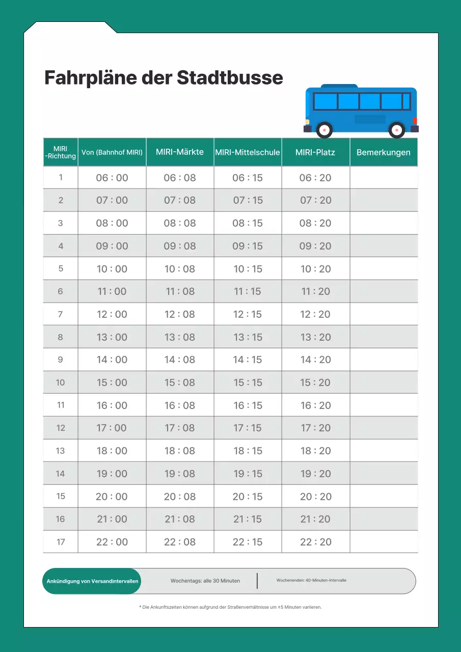 Green Clean Bus-Fahrplanführer