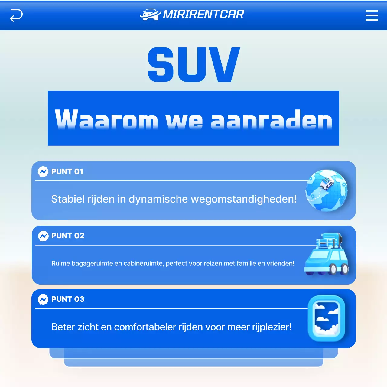 Blauwe moderne auto-advertentie