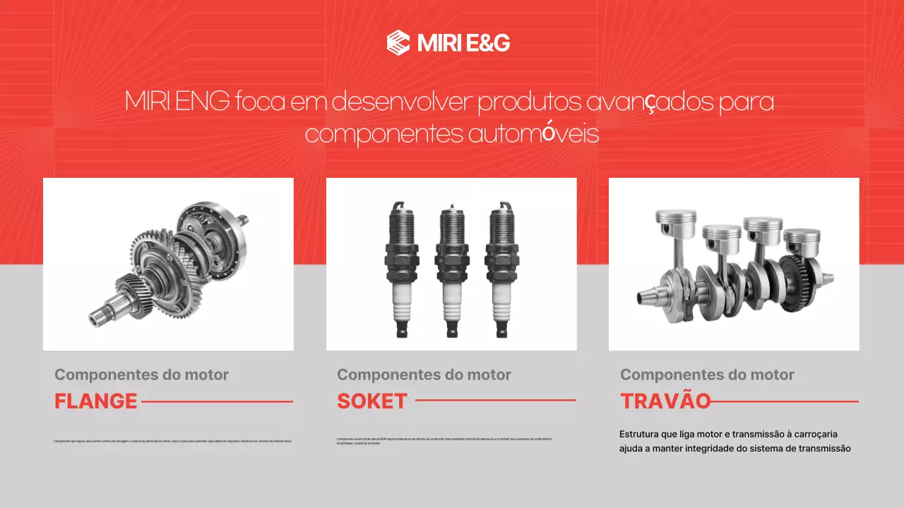 Anúncio de peças automotivas modernas vermelhas