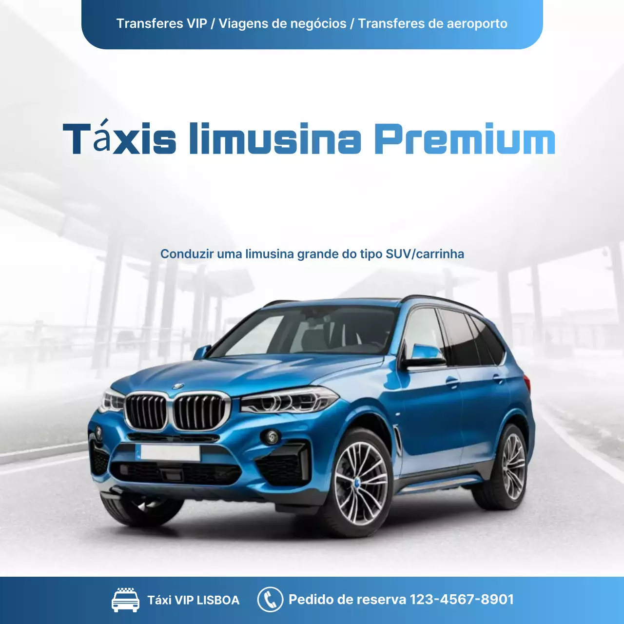 Anúncio de carro moderno azul