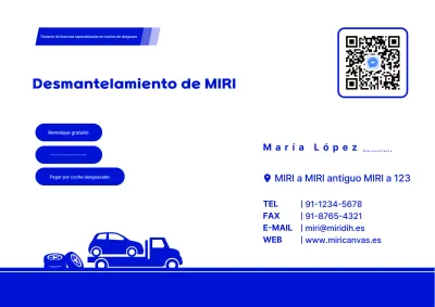 Tarjeta de presentación de coche azul simple