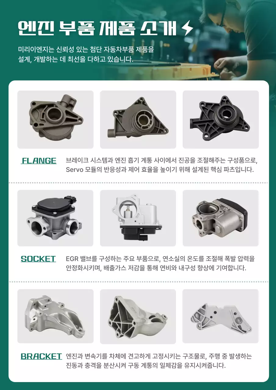 초록 모던 자동차 부품 소개