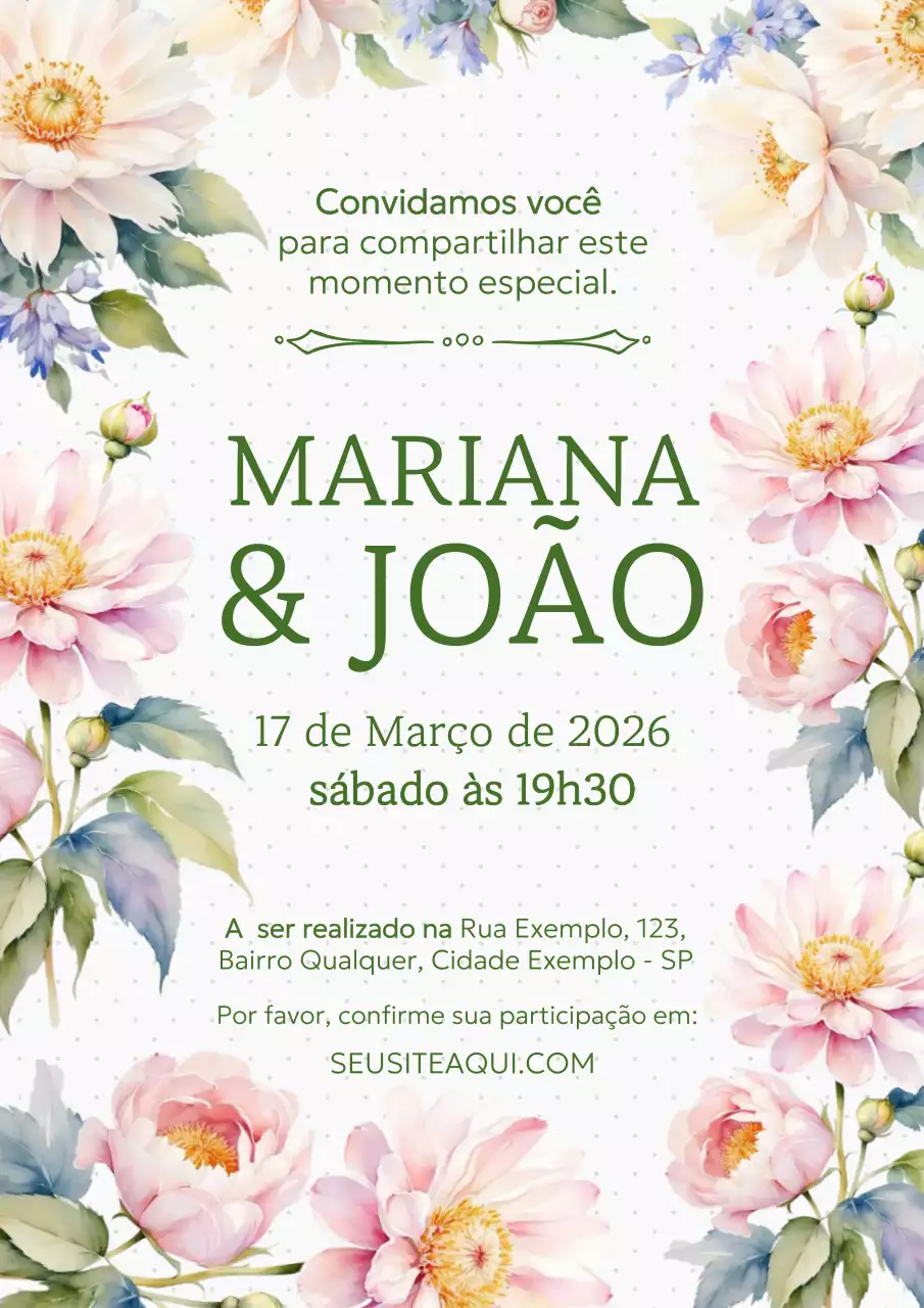 Cartaz de convite de casamento floral elegante