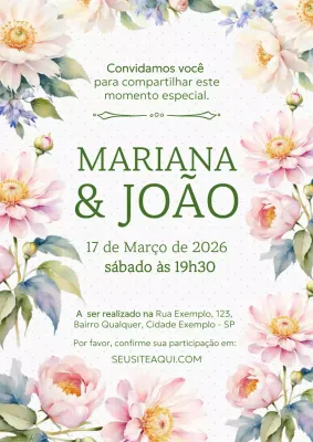 Cartaz de convite de casamento floral elegante