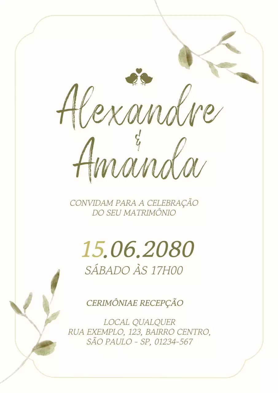 Cartaz de convite de casamento elegante em bege e verde