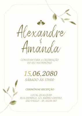 Cartaz de convite de casamento elegante em bege e verde
