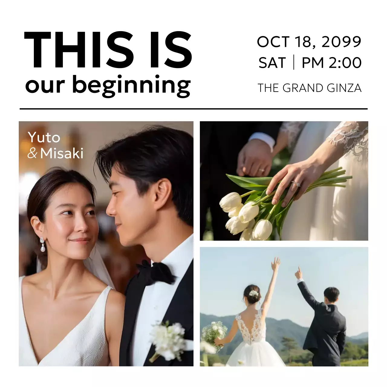 白黒 シンプル 結婚式 招待状 フレームのウェルカムタペストリー