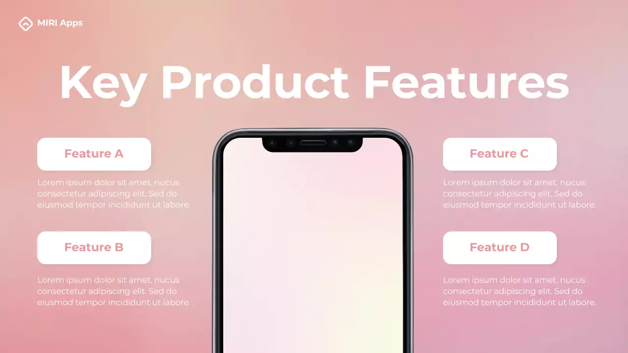 Trình bày tính năng ứng dụng di động hiện đại màu đen và hồng