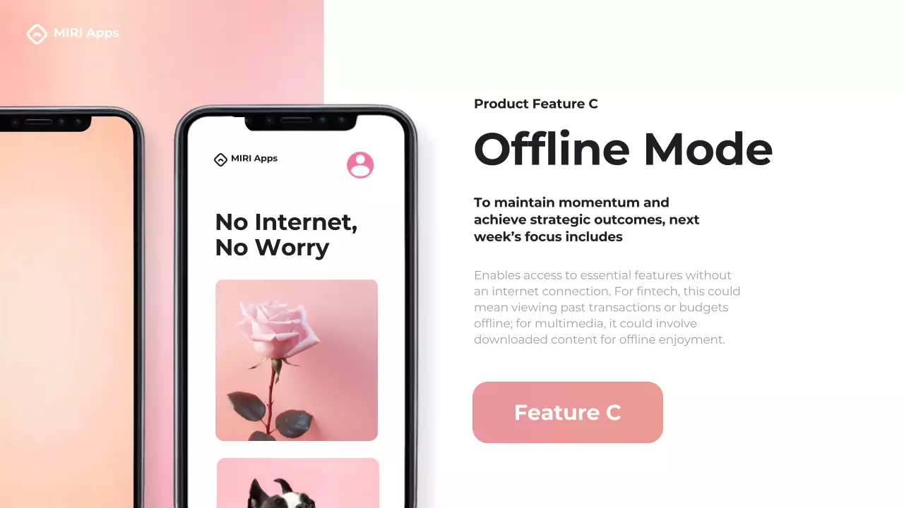 Trình bày tính năng ứng dụng di động hiện đại màu đen và hồng