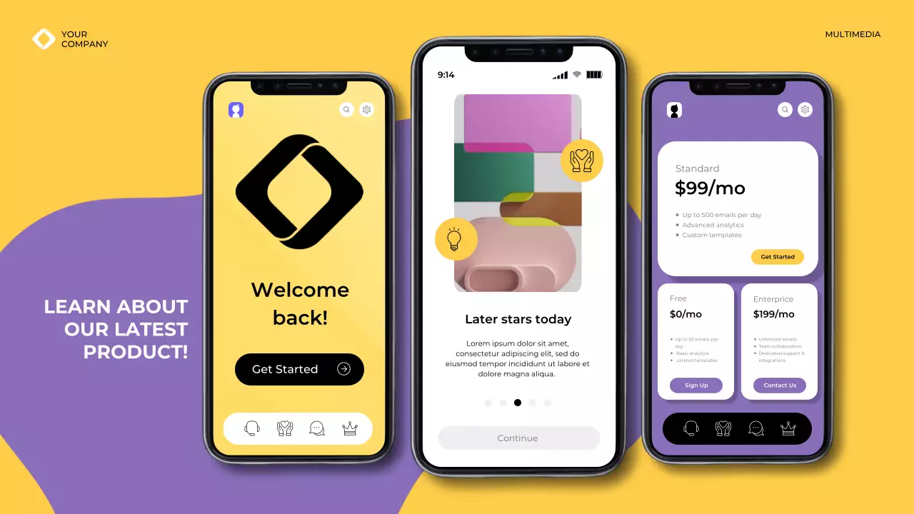 Bản trình bày hướng dẫn ứng dụng di động hiện đại màu vàng