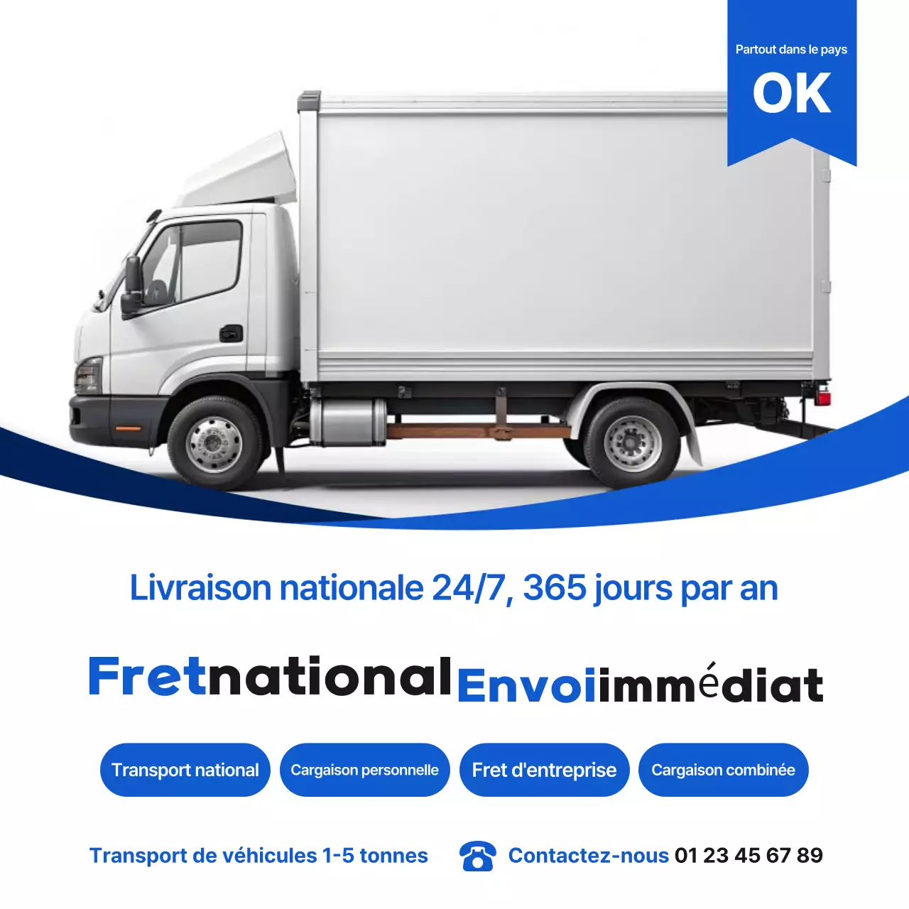 Publicité de transport de marchandises simple et blanche
